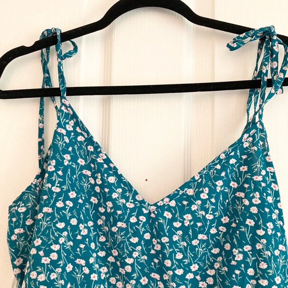 Green Floral Summer Dress Tie Straps - Picture 3 of 4